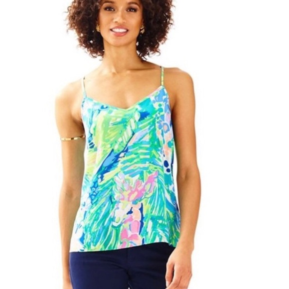 Lilly Pulitzer Tops - Lilly Pulitzer silk tank top purrfect blue green l